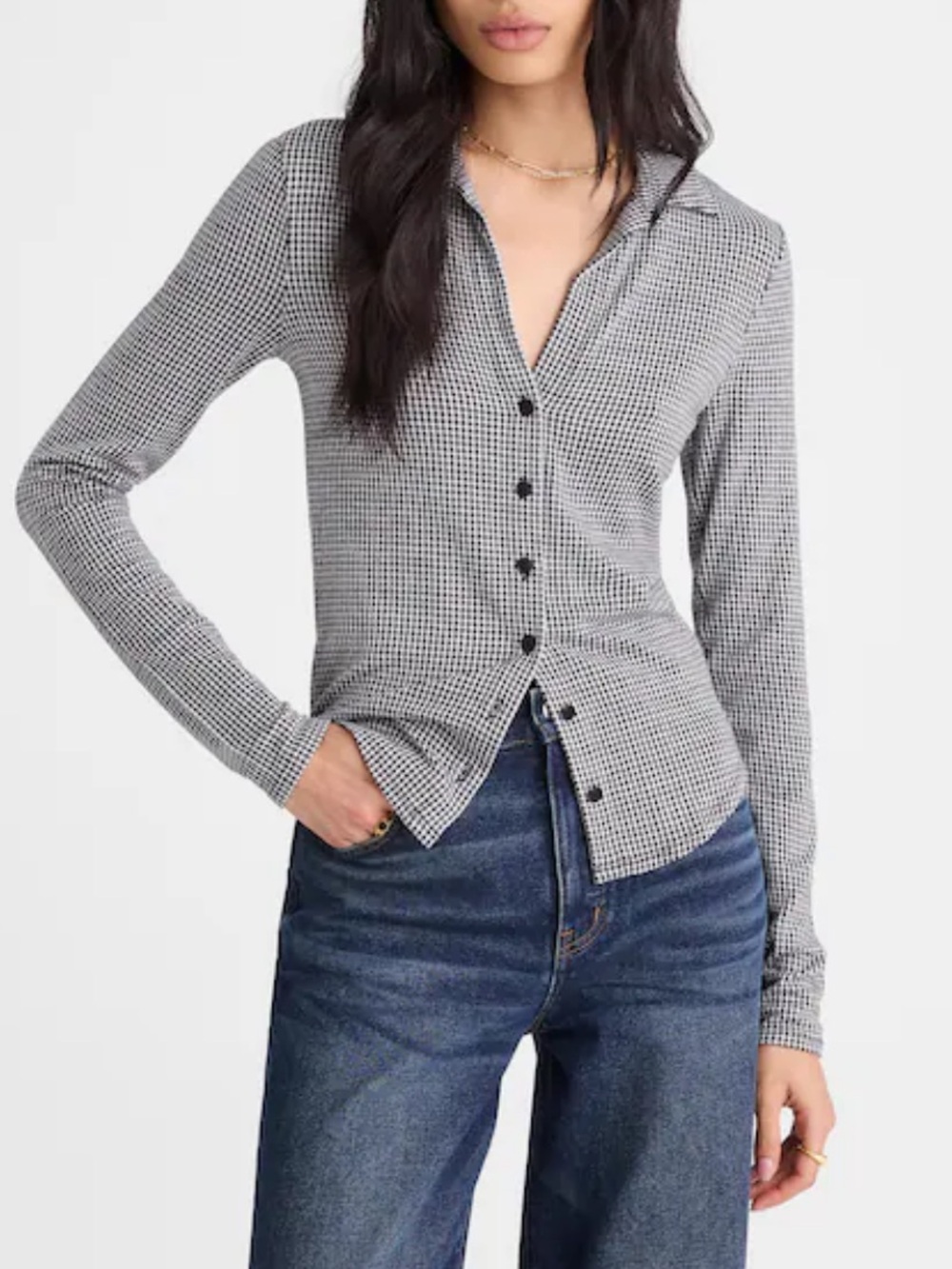Madewell Black and White Gingham Button-Front Long Sleeve Shirt